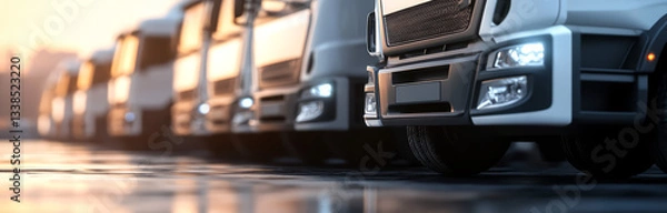 Fototapeta Row of Modern Cars Parked in Dealership Lot at Sunset