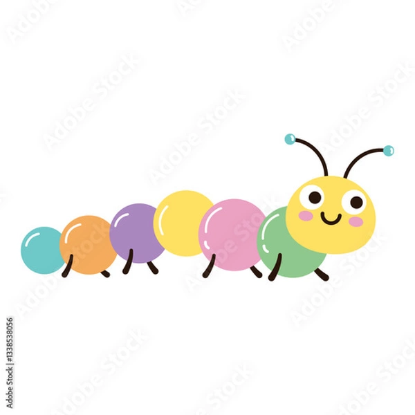 Fototapeta Vector image of a cute crawling caterpillar
