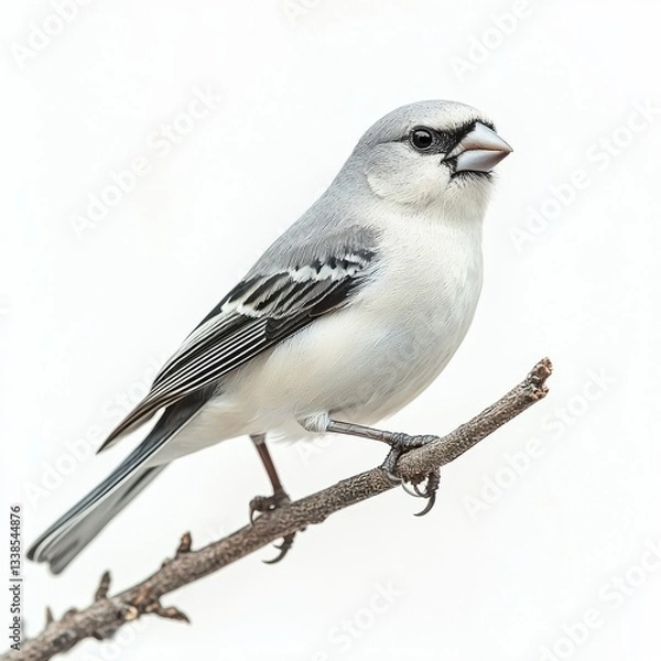 Obraz Detailed Portrait of a Small Songbird Perched on a Branch with Neutral Background