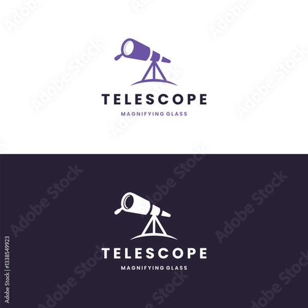 Fototapeta telescope with magnifying glass logo design, Explore sky logo concept