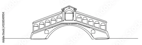 Fototapeta Rialto Bridge Venice linear monoline vector black and white graphic thin oneline
