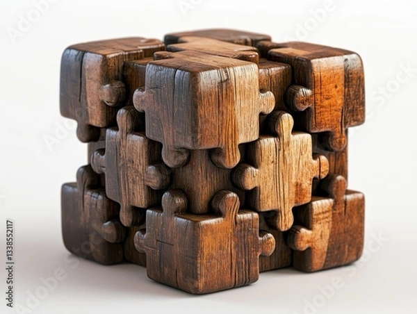Obraz Intricate Wooden Puzzle Stack with Unique Interlocking Pieces for Creative Mind Exercise and Brain Development