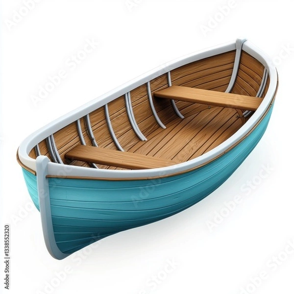 Obraz Colorful Wooden Rowboat with Blue Exterior and Brown Interior Design for Artistic and Nautical Themes