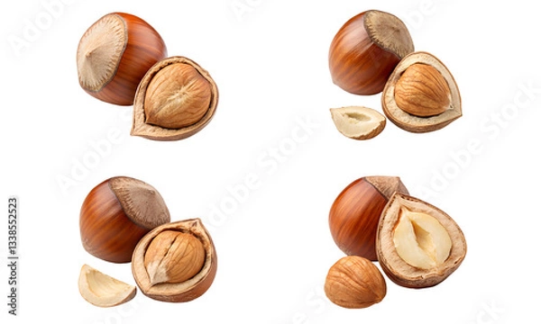 Obraz Set of hazelnut, Fresh with half Hazelnut collections isolated