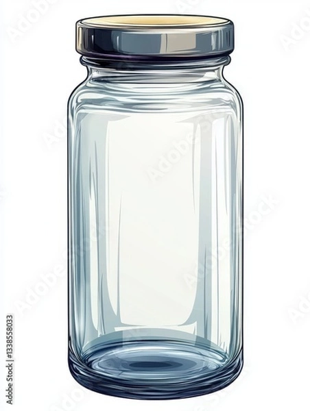 Fototapeta Empty glass jar with a metal lid on a white background perfect for storage or food preservation