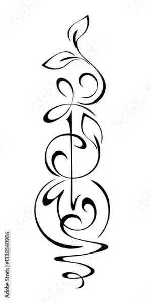 Fototapeta decorative element with abstract ornate pattern and stylized leaves; graphic design