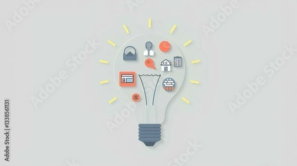 Fototapeta creative digital business light bulb with glowing icons representing technology and communication