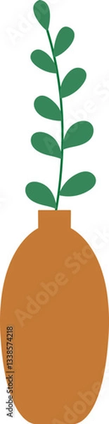 Fototapeta leaves in Brown vase flat vector illustration.
Plant in Abstract modern pottery icon.
Nordic style vase with green leaves isolated.
Minimalist Vase with Green Leaves
Transparent background.