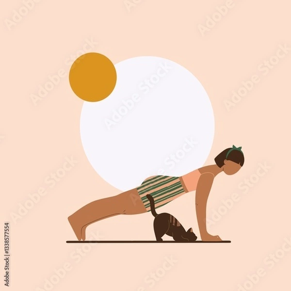 Fototapeta Hatha Yoga Surya Namaskar – Digital Illustration of a Woman Practicing Yoga in a Calm Natural Setting