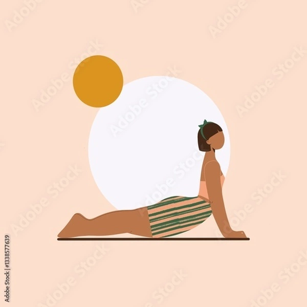 Fototapeta Hatha Yoga Surya Namaskar – Digital Illustration of a Woman Practicing Yoga in a Calm Natural Setting