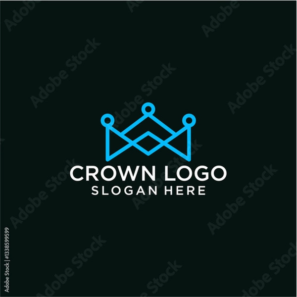 Fototapeta Abstract Blue Crown Logo Design On Dark Background