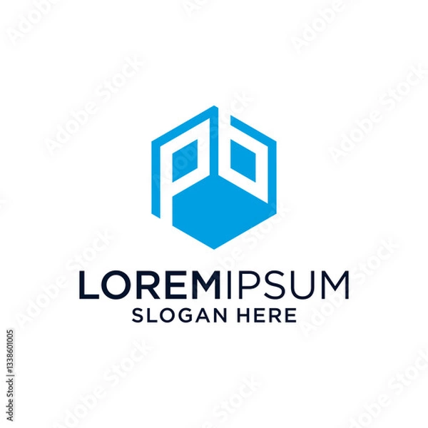 Fototapeta Abstract Blue Geometric Hexagon Logo Design