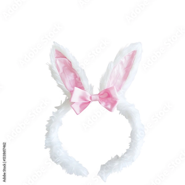 Obraz White Rabbit with Pink Bow Isolated on Transparent Background