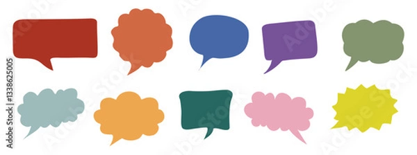Fototapeta A set of colorful speech bubbles with a variety of shapes and sizes. Flat vector illustrations isolated on transparent background