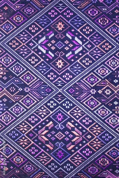 Obraz  old colorful thai handcraft peruvian style rug surface old vintage torn conservation Made from natural materials Chemical free close up.