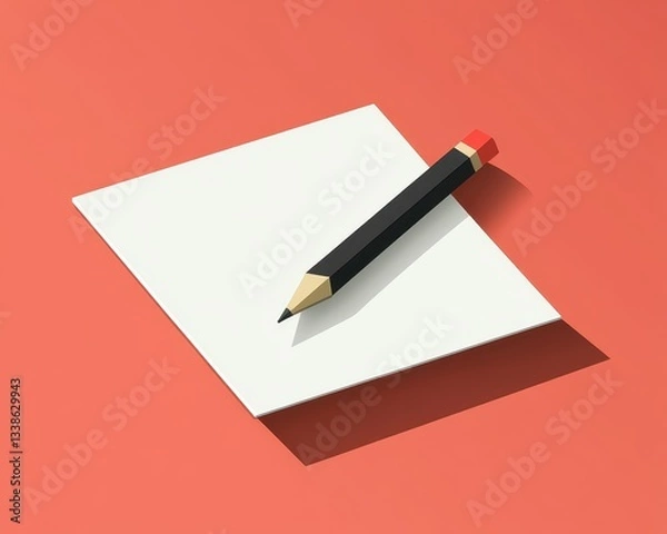 Fototapeta Minimalist Setup with Blank Paper and Black Pencil on Colorful Background