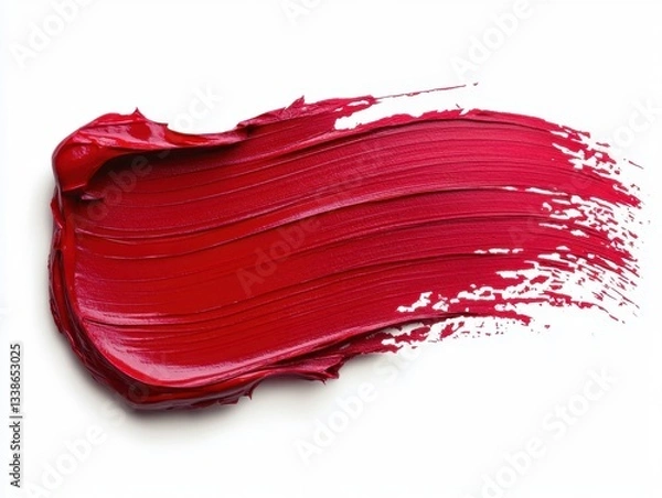 Fototapeta Vibrant crimson paint stroke on white canvas showcasing texture depth and artistic expression in studio light