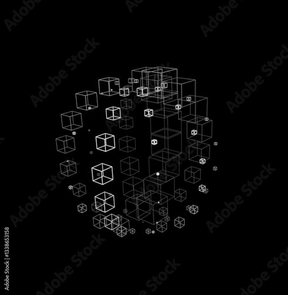 Fototapeta abstract cubic network on black