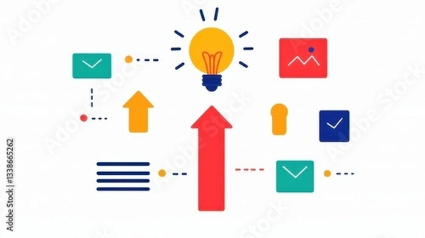 Fototapeta Creative Lightbulb Concept with Arrows, Images, Icons, and Visual Elements for Innovative Ideas Generation