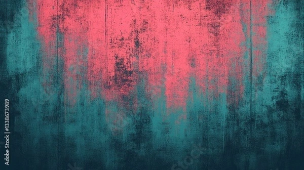 Fototapeta Distressed wooden texture in vibrant teal and coral hues creating a captivating backdrop for artistic design and photography projects adding a touch of retro charm