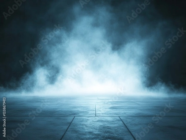 Fototapeta Moody Blue Concrete Floor with Ethereal Fog Background Creating a Mysterious and Atmospheric Ambience for Creative Projects