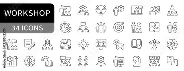 Fototapeta Workshop simple line icons set. Training, workshop, coaching, presentation editable stroke icon vector