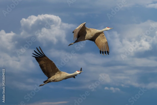 Fototapeta Migrating Greater Sandhill Cranes in Monte Vista, Colorado