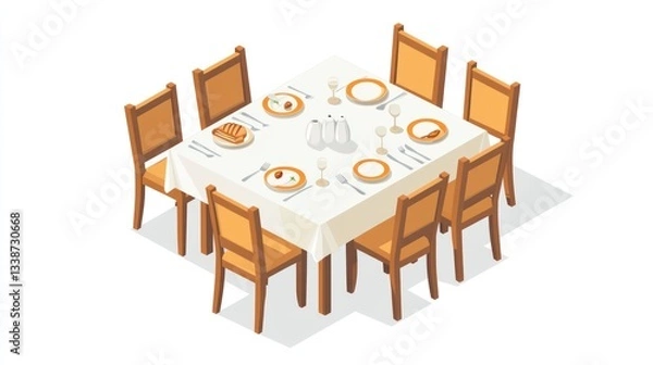 Fototapeta Square Dining Table with Food and Utensils