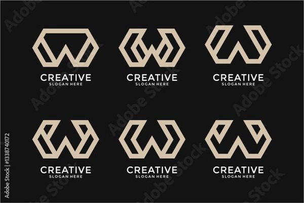 Fototapeta Beige Geometric Letter W Logos on Black Background