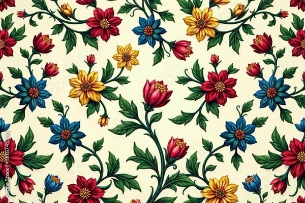 Fototapeta Intricate, flowing floral pattern, continuous design , nature, blossom