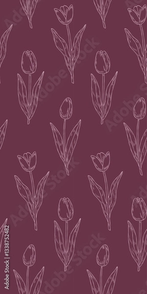 Fototapeta Tulip seamless pattern. Springtime motif. Good for background, fabric, backdrop, paper, wrapping or cover