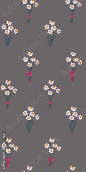 Fototapeta Daffodil seamless pattern. Springtime motif. Narcissus bouquet. Good for background, fabric, backdrop, paper, wrapping or cover