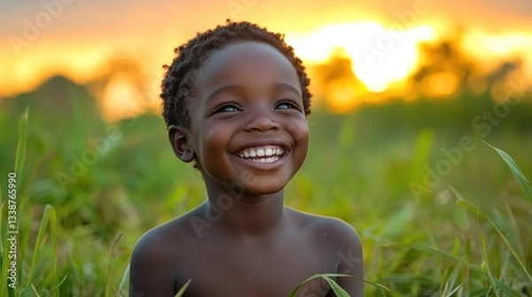 Obraz Sunset Smile: A Child's Joy in the African Savanna