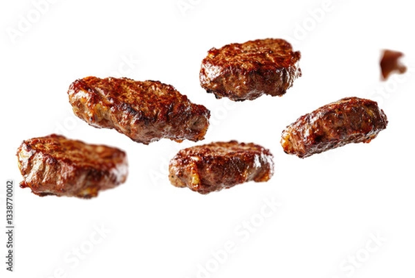 Fototapeta Grilled Meat Patties on Isolated Background with Glaze