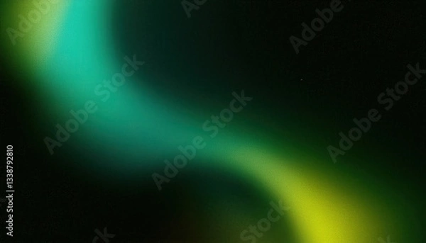 Fototapeta ethereal green and yellow aurora wave on dark background, abstract cosmic energy flow, futuristic digital art for design

