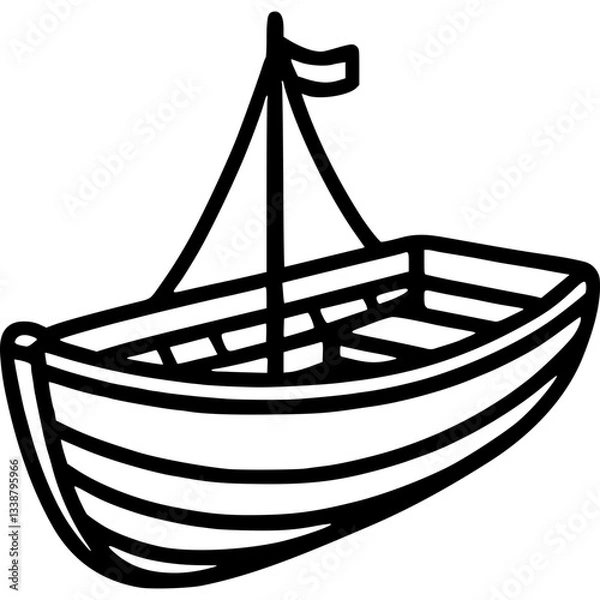 Fototapeta Boat Illustration: Nautical Vessel with Mast and Sail Simple Line Art. A classic boat illustration features a simple line art style showcasing a nautical vessel with a prominent mast and sail