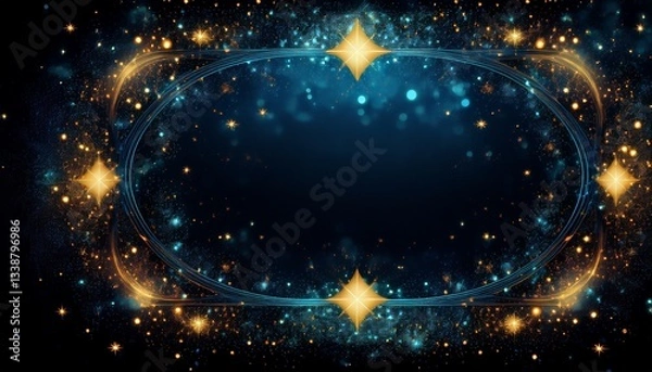 Fototapeta fancy beautiful border frame of sparkling magical dust particles with sparks and golden stars shine background with copy space
