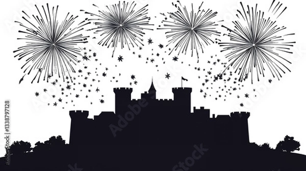 Fototapeta Bastille Day PNG file transparent background – Silhouette of the Bastille fortress with fireworks