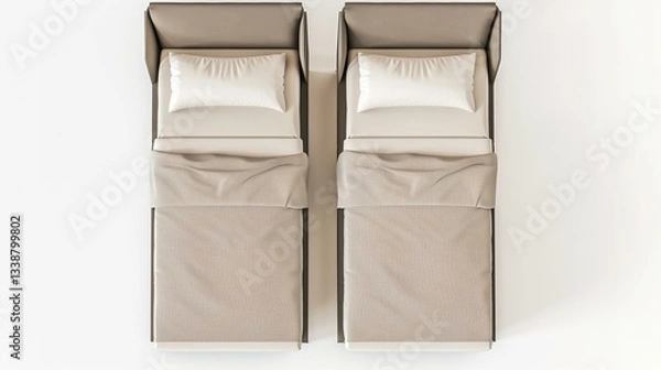 Fototapeta two single bed topview with whitebackground