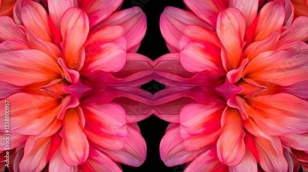 Fototapeta Vibrant Floral Pattern with Detailed Pink and Orange Petals in Symmetrical Design