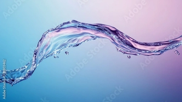 Fototapeta Abstract Flowing Water with Gradient Background in Blue and Pink, liquid, splash, purity