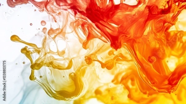Fototapeta Abstract orange and red ink cloud in water artistic fluid painting background