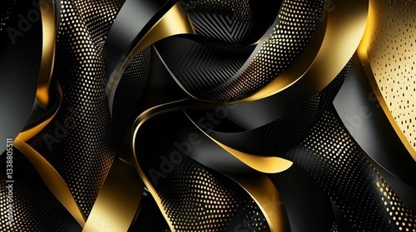 Fototapeta Abstract Black and Gold Metallic Layers with Geometric Patterns Background Design