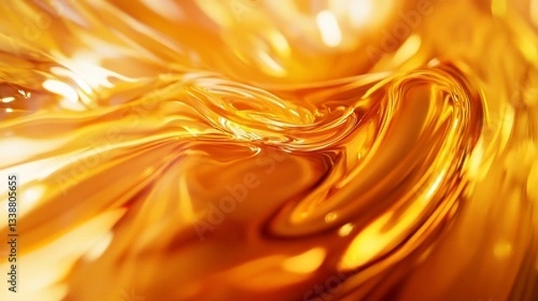 Fototapeta Abstract golden liquid waves shimmering in light creating a textured surface