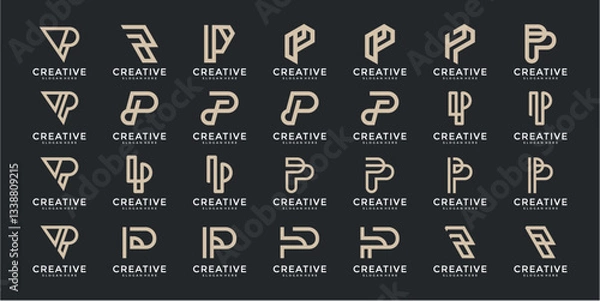 Fototapeta Collection of Pixel Art Letter P Logos: Beige and Gray Geometric Designs