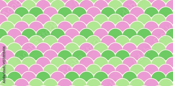 Fototapeta Vibrant pink and green fish scale pattern.  Perfect for textile design, website backgrounds, or playful branding. This cheerful, seamless texture evokes feelings of spring, nature, and femininity.