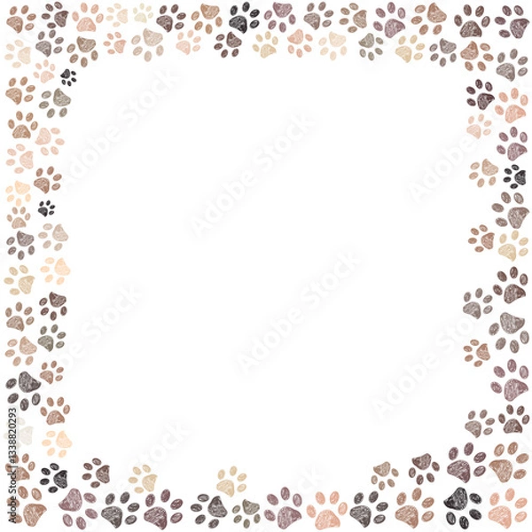 Fototapeta Earth colored paw prints frame design