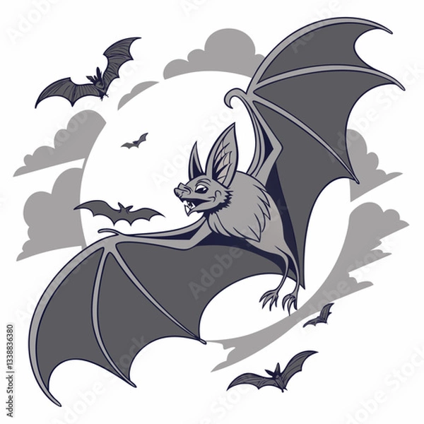 Fototapeta Flying Bats with Full Moon Illustration Vector Design
