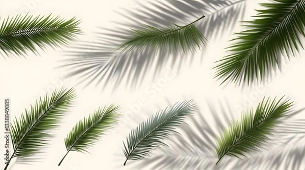 Fototapeta 65. Realistic palm tree leaf shadows gently overlaid on a transparent background, perfect for beach-themed graphics