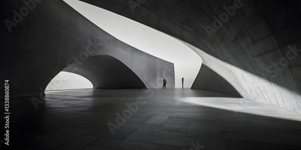 Fototapeta Geometric Elegance: Explore the stark beauty of clean lines and shadows in an architectural marvel with a high contrast. Capturing a sense of perspective and design.